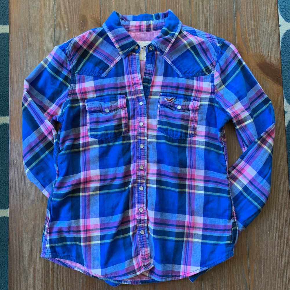 Hollister Plaid Flannel Snap Placket Button Front